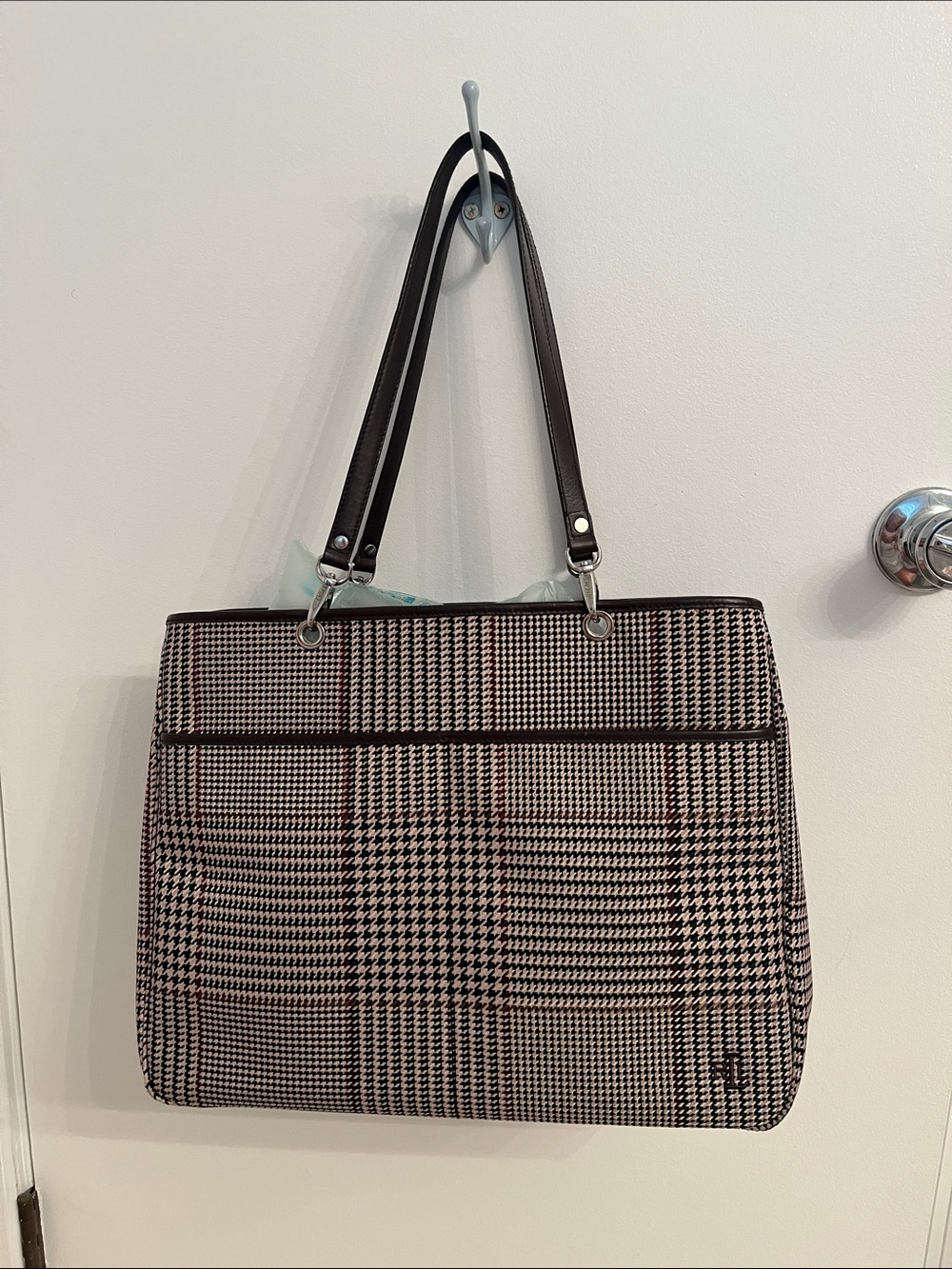 Lauren by Ralph Lauren large herringbone plaid tote handbag